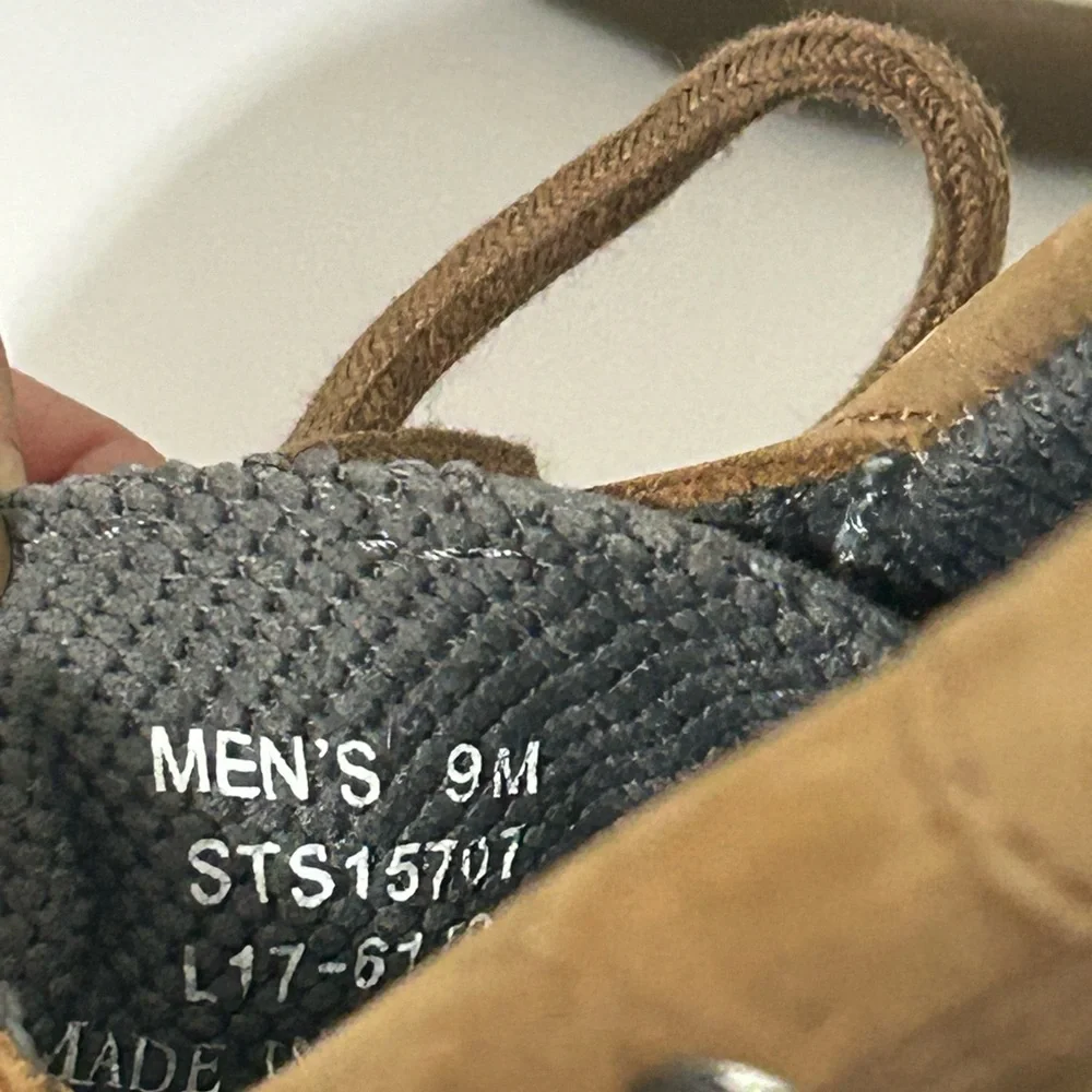 SPERRY TOPSIDER BOAT SHOES MENS SIZE 9 M BROWN LEATHER & GRAY CANVAS 2 EYELET